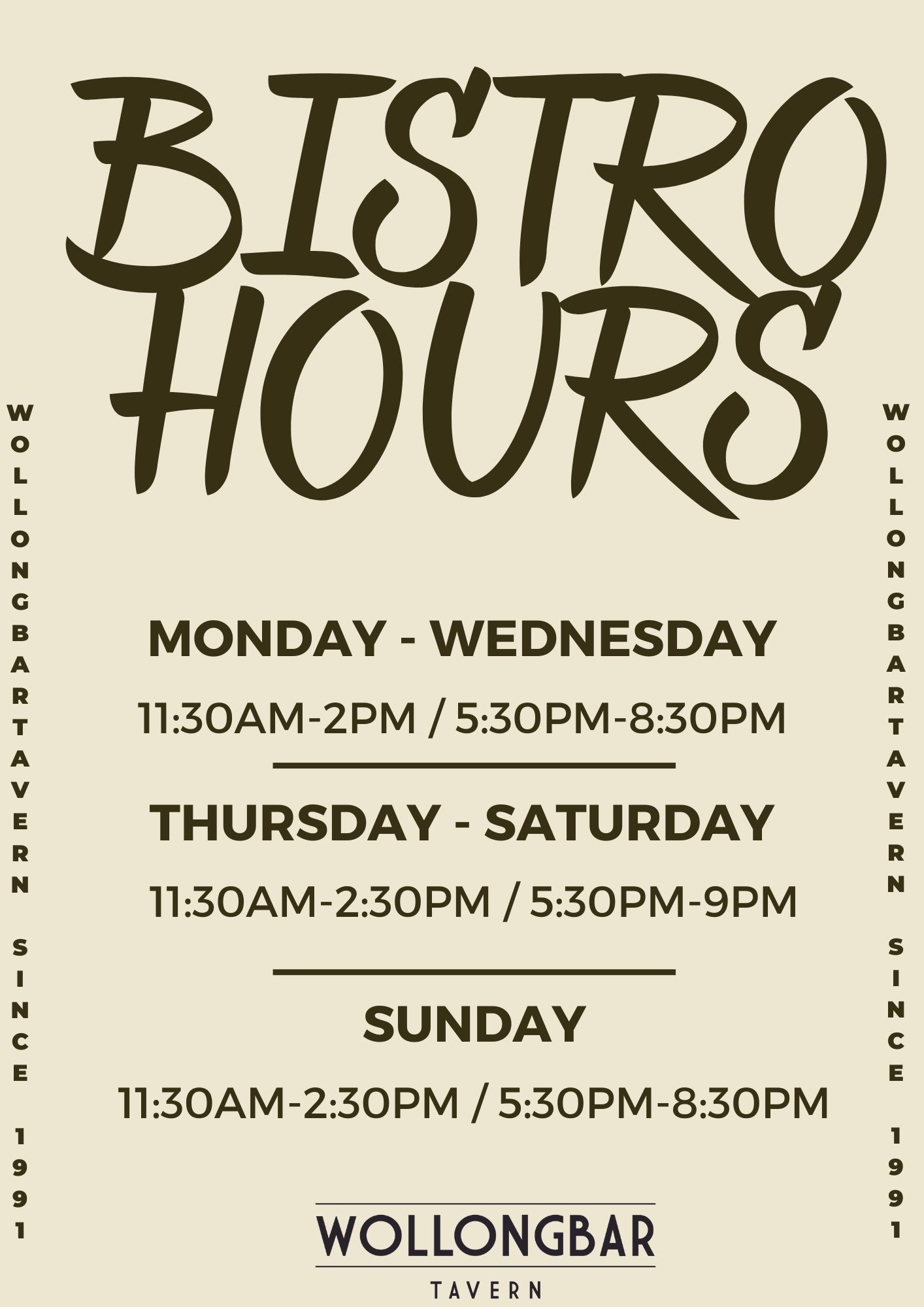 Bistro Hours 2025